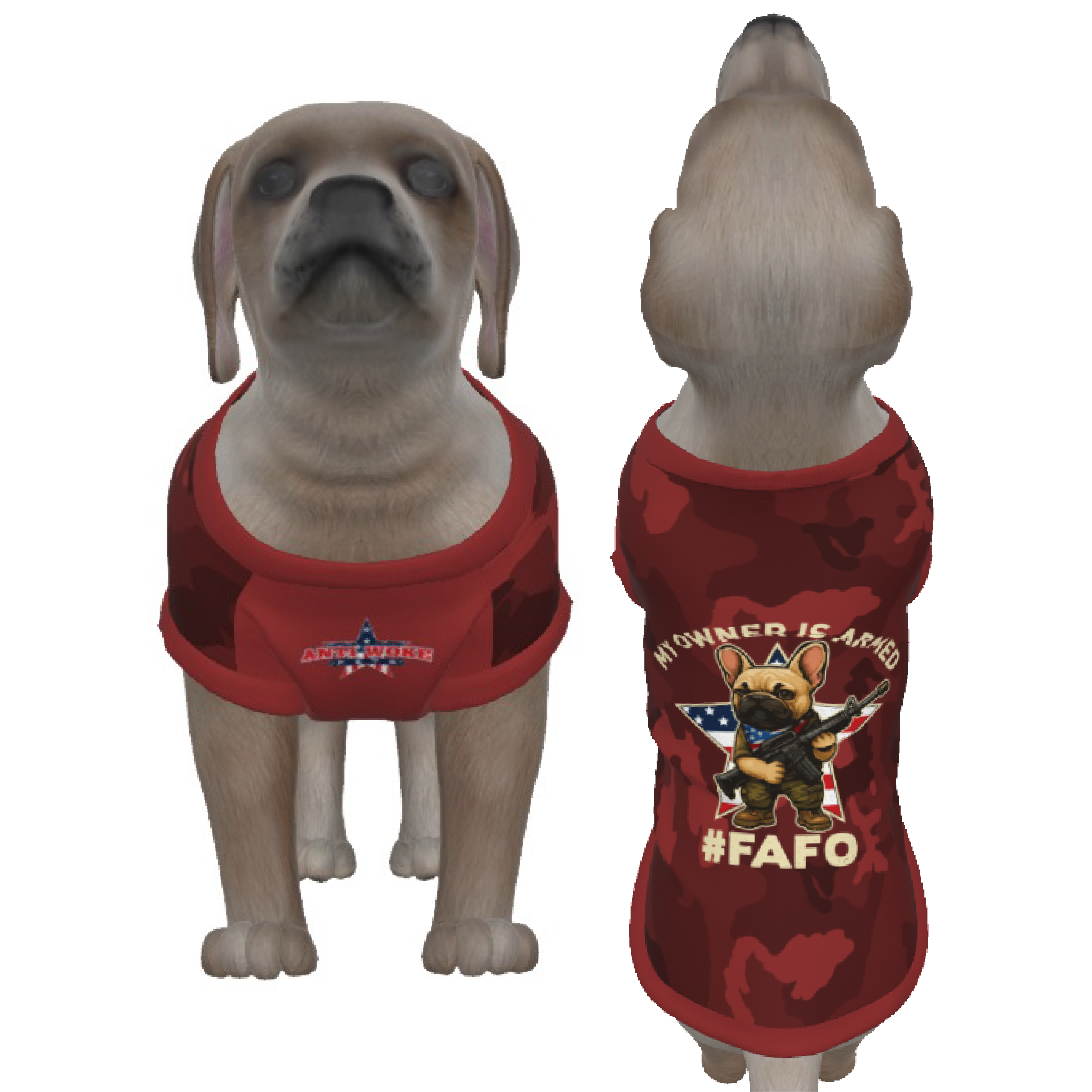 Frenchie-Tan- Red Camo- My Owner Is Armed- Puppy Tank Top